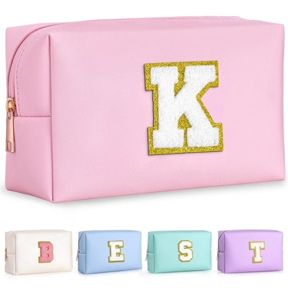 YOOLIFE Gifts for Women Teen Girls, Initial Makeup Bag, Cosmetic Bag Travel Toiletry Pouch (Pink K)