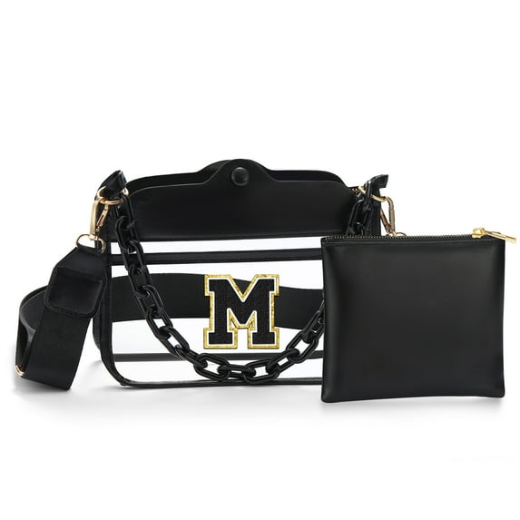 YOOLIFE Initial Clear Bag for Stadium Events, Clear Bag Stadium Approved Clear Crossbody Bag Clear Purse Clear Stadium Bag Gifts for Women