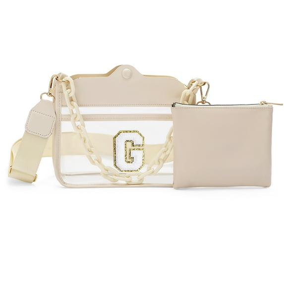 YOOLIFE Initial Clear Bag for Stadium Events, Clear Bag Stadium Approved Clear Crossbody Bag Clear Purse Clear Stadium Bag Gifts for Women