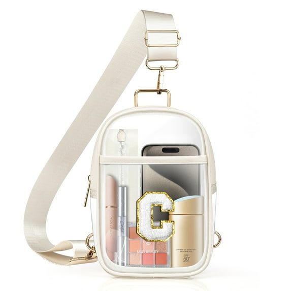 YOOLIFE Initial Clear Bag for Stadium Events, Clear Bag Stadium Approved Clear Crossbody Bag Clear Purse Clear Stadium Bag Gifts for Women