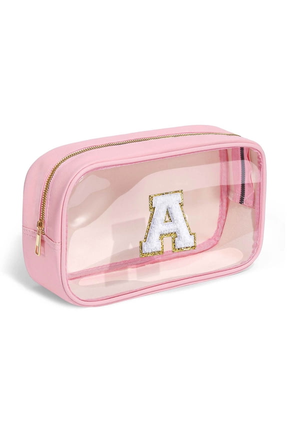 Initial Make Up Bag Travel Toiletry Bag, Clear Makeup Bag Preppy Cosmetic Bags Organizer Travel Essentials Pink Gifts for Women Teen Girls