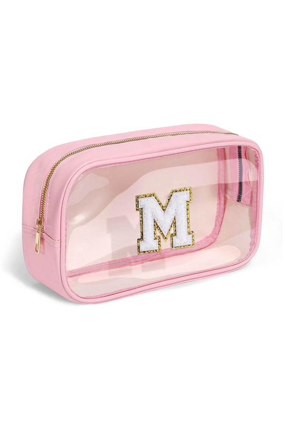 Initial Make Up Bag Travel Toiletry Bag, Clear Makeup Bag Preppy Cosmetic Bags Organizer Travel Essentials Pink Gifts for Women Teen Girls
