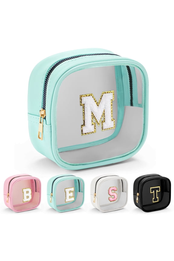 Initial Make Up Bag Travel Toiletry Bag for Women, Clear Makeup Bag Organizer Cosmetic Bags Travel Essentials Gifts for Women