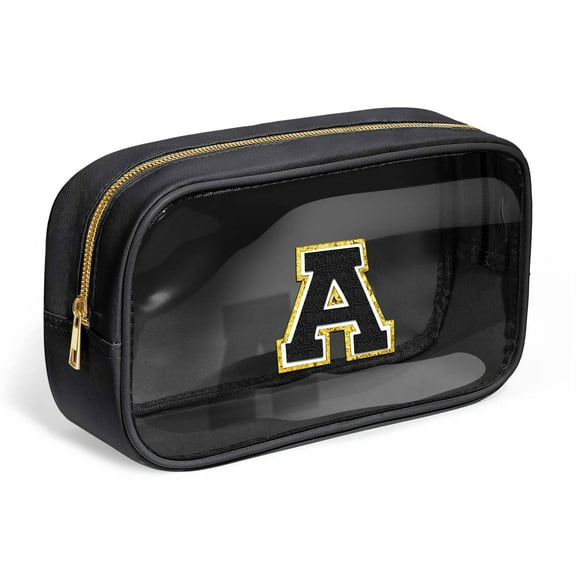 YOOLIFE Initial Make Up Bag Travel Toiletry Bag for Women, Clear Makeup Bag Organizer Cosmetic Bags Travel Essentials Gifts for Women Teen Girlfriend Teacher Mom Brithday Mothers Day Gifts Black E