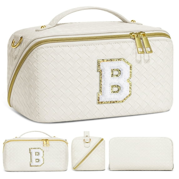 YOOLIFE Initial Makeup Bag Cosmetic Bag, Monogram Travel Makeup Bag with Zipper Makeup Bag Cute Skincare Bag Travel Essentials Personalized Gifts for Women