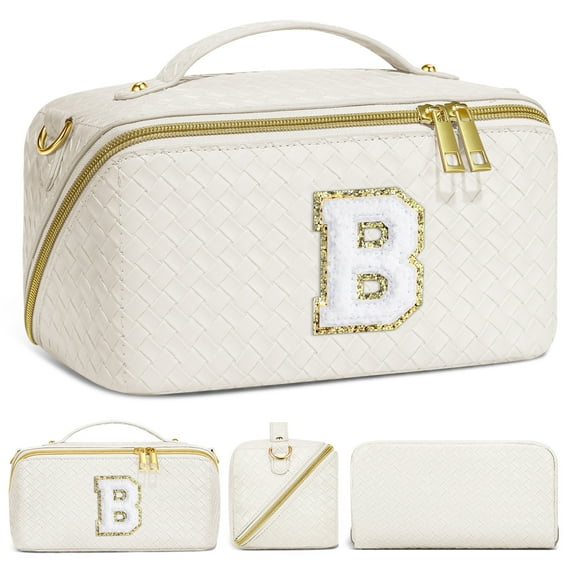 YOOLIFE Initial Makeup Bag Cosmetic Bag, Monogram Travel Makeup Bag with Zipper Makeup Bag Cute Skincare Bag Travel Essentials Personalized Gifts for Women