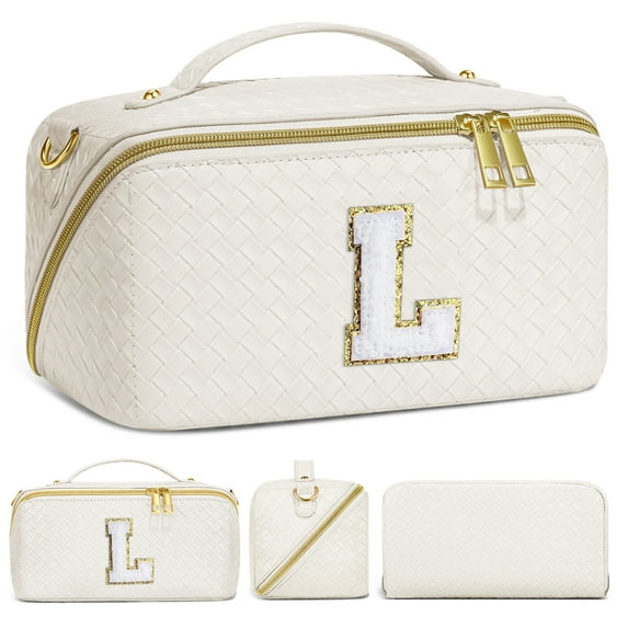 YOOLIFE Initial Makeup Bag Cosmetic Bag, Monogram Travel Makeup Bag with Zipper Makeup Bag Cute Skincare Bag Travel Essentials Personalized Gifts for Women