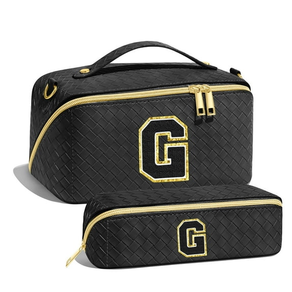 YOOLIFE Initial Makeup Bag Cosmetic Bag, Monogram Travel Makeup Bag with Zipper Makeup Bag Cute Skincare Bag Travel Essentials Personalized Gifts for Women