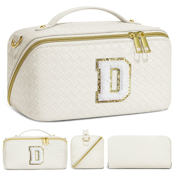 YOOLIFE Initial Makeup Bag Cosmetic Bag, Monogram Travel Makeup Bag with Zipper Makeup Bag Cute Skincare Bag Travel Essentials Personalized Gifts for Women