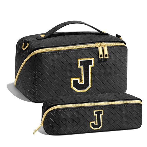YOOLIFE Initial Makeup Bag Cosmetic Bag, Monogram Travel Makeup Bag with Zipper Makeup Bag Cute Skincare Bag Travel Essentials Personalized Gifts for Women