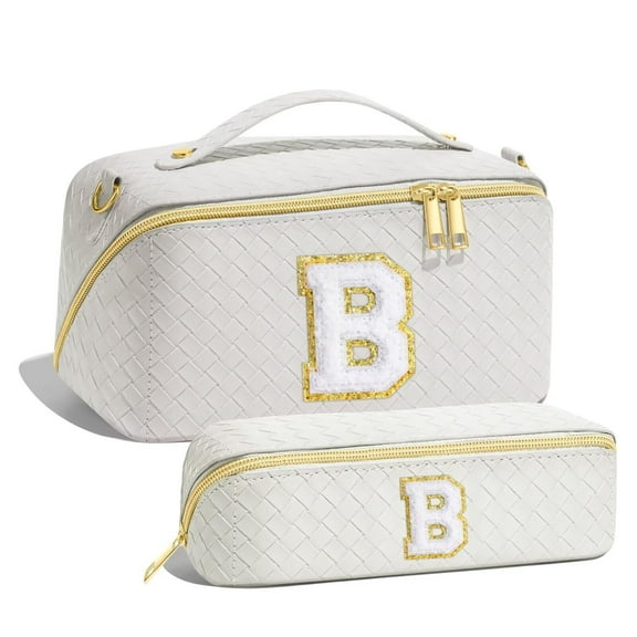 YOOLIFE Initial Makeup Bag Cosmetic Bag, Monogram Travel Makeup Bag with Zipper Makeup Bag Cute Skincare Bag Travel Essentials Personalized Gifts for Women