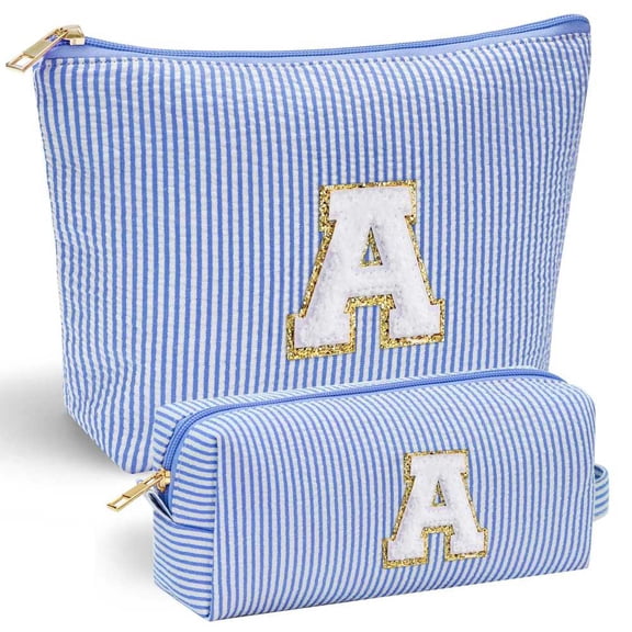 YOOLIFE Initial Makeup Bag for Girls Kids | Cosmetic Bag | Travel Toiletry Bag | Gift for Teacher Teen Girls Girlfriend Bridal Shower | Birthday Gift for Kids | 15 14 13 Year Old Girl Gifts Blue A