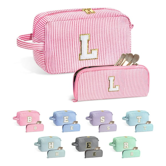 Personalized Large Cute Pink Makeup Bag - Initial Cosmetic Travel Bag Large Toiletry Pouch Waterproof Monogram Gifts Women for Her Birthda, Pink-Upgrade, L
