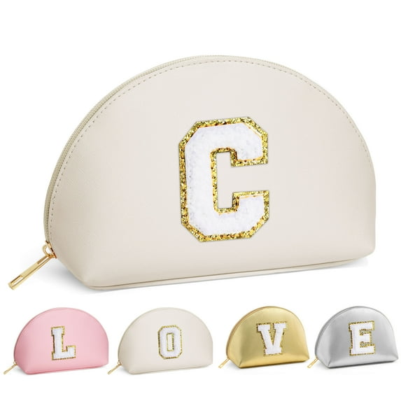 YOOLIFE Initial Makeup Bag for Women Teen Girls, Travel Cosmetic Bag Make Up Bag Pouch Gifts for Women