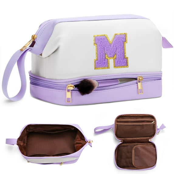 YOOLIFE Initial Makeup Bag for Women Travel Cosmetic Bag Makeup Organizer Bag Cute Makeup Bag Waterproof Toiletry Bag Personalized Gifts for Women