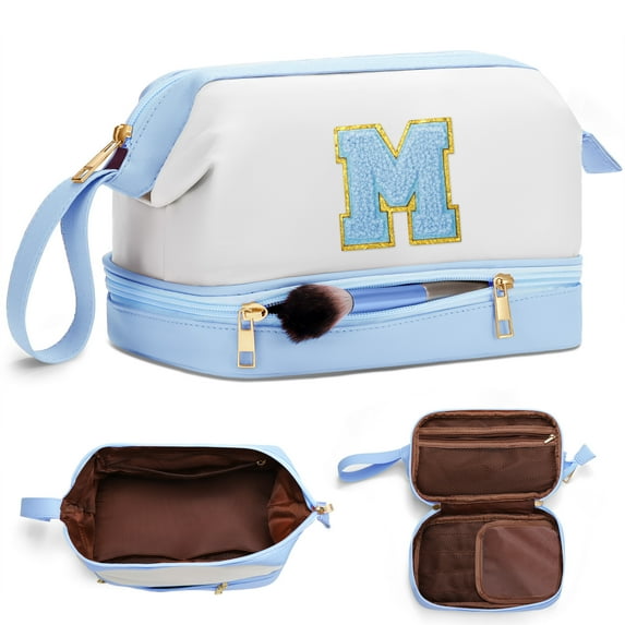 YOOLIFE Initial Makeup Bag for Women Travel Cosmetic Bag Makeup Organizer Bag Cute Makeup Bag Waterproof Toiletry Bag Personalized Gifts for Women