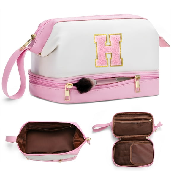 YOOLIFE Initial Makeup Bag for Women Travel Cosmetic Bag Makeup Organizer Bag Cute Makeup Bag Waterproof Toiletry Bag Personalized Gifts for Women