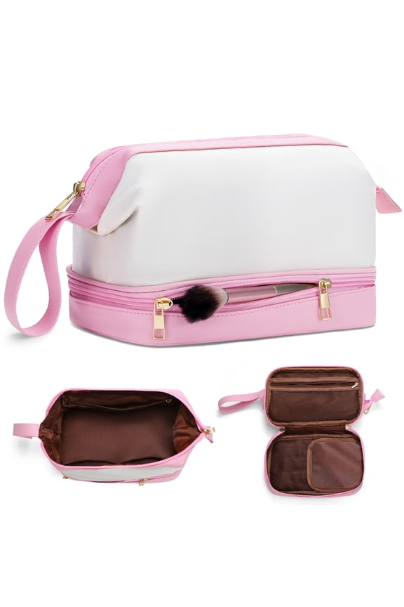 Initial Makeup Bag for Women Travel Double Layer Cosmetic Bag Cute Makeup Bag Waterproof Toiletry Bag Personalized Gifts for Women