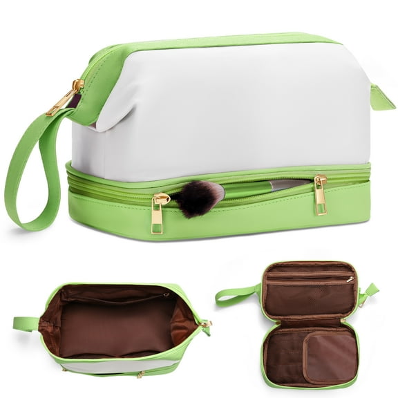 YOOLIFE Initial Makeup Bag for Women Travel Double Layer Cosmetic Bag Cute Makeup Bag Waterproof Toiletry Bag Personalized Gifts for Women