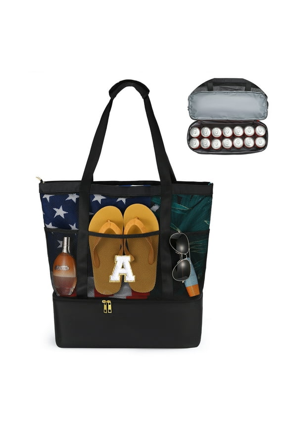 Initial Mesh Beach Bag, Personalized Birthday Gifts for Women Beach Essentials Large Perfect Tote Bag Gifts for Women