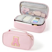 Yoolife Initial Pencil Case for Women Capacity Pencil Pouch Handheld Pen Bag Cute Portable Gift Aesthetic Pencil Case Pencil Pouch Pink Birthday Gifts for Women