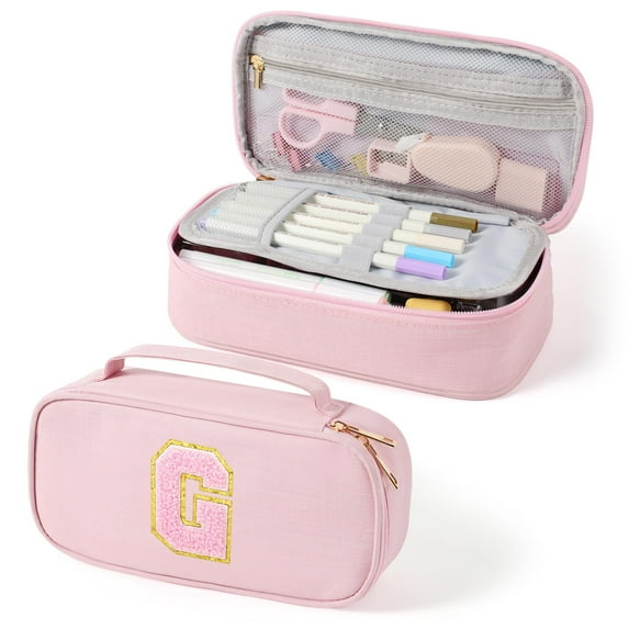 Yoolife Initial Pencil Case Capacity Pencil Pouch Handheld Pen Bag Cute Portable Gift for Office Women Gifts Aesthetic Pencil Case Pencil Pouch Pink