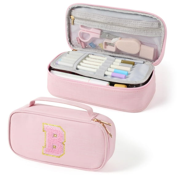 Yoolife Initial Pencil Case Capacity Pencil Pouch Handheld Pen Bag Cute Portable Gift for Office Women Gifts Aesthetic Pencil Case Pencil Pouch Pink