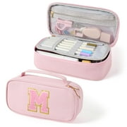 YOOLIFE Initial Pencil Case Capacity Pencil Pouch Handheld Pen Bag Cute Portable Gift for Office Women Gifts Aesthetic Pencil Case Pencil Pouch Pink