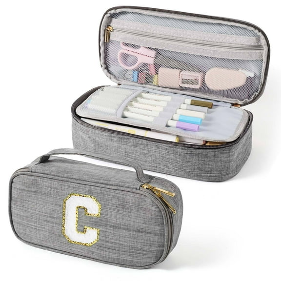 Yoolife Initial Pencil Case Capacity Pencil Pouch Handheld Pen Bag Cute Portable Gift for Office Women Gifts Aesthetic Pencil Case Pencil Pouch Pink