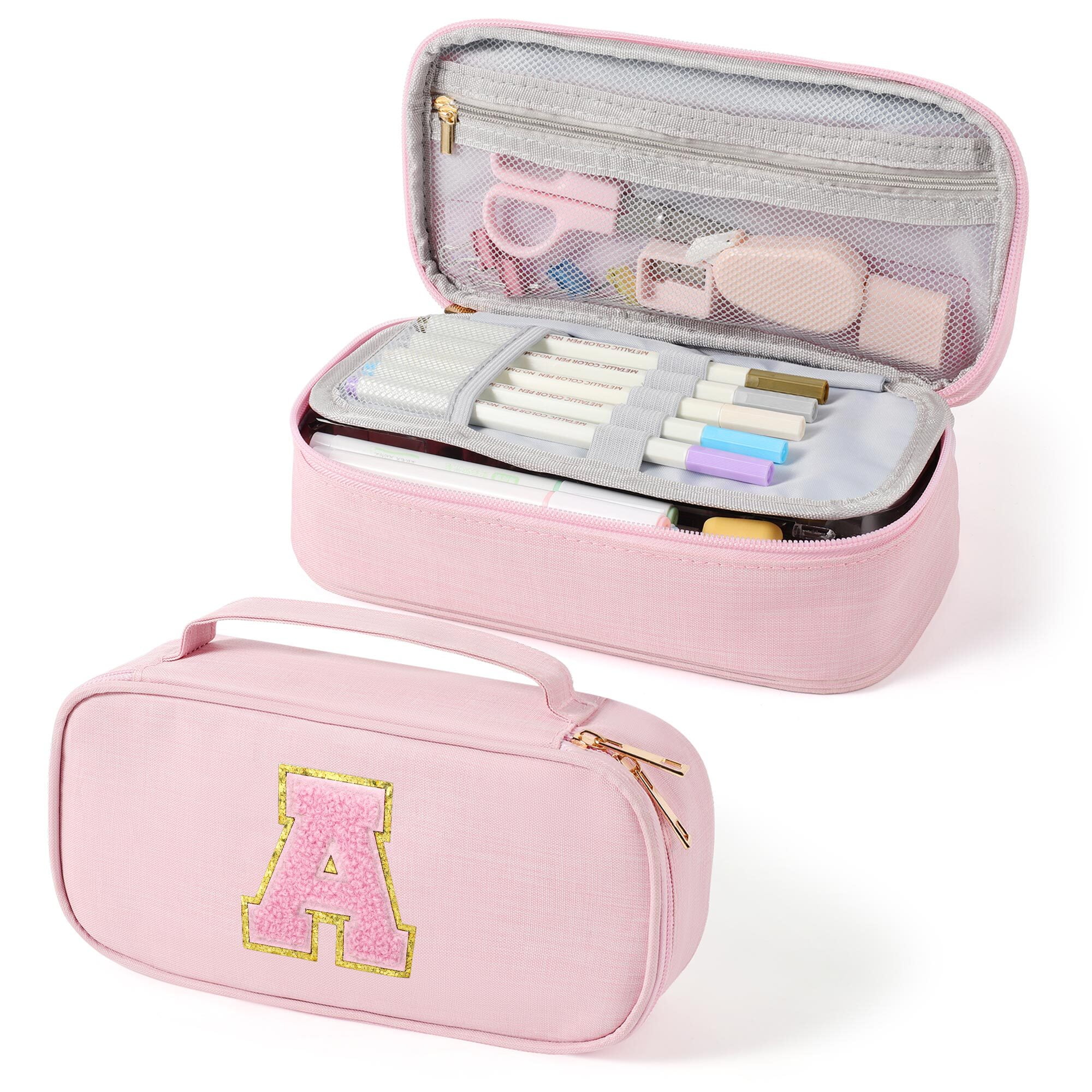 Yoolife Initial Pencil Case for Women Capacity Pencil Pouch Handheld Pen Bag Cute Portable Gift Aesthetic Pencil Case Pencil Pouch Pink Birthday Gifts for Women