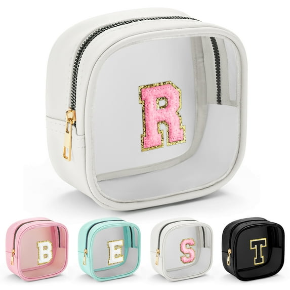YOOLIFE Initial Travel Makeup Bag Pouch, Clear Toiletry Bag for Women Travel Accessories Cosmetic Bag Skin Care for Teen Make Up Bags Birthday Gifts for Women