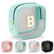 YOOLIFE Initial Make Up Bag Travel Toiletry Bag, Clear Makeup Bag Preppy Cosmetic Bags Organizer Travel Essentials White Gifts for Women Teen Girls