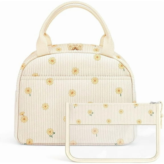 YOOLIFE Insulated Lunch Bag for Women | Cute Corduroy Snack Bags Reusable Large Capacity Reusable Travel Pink Heart Daughter Gift Womens School Lunch Box