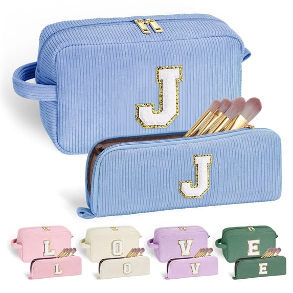 YOOLIFE Makeup Bag for Girls -Monogram Cute Blue Makeup Bags Cosmetic Toiletry Pouch Make Up Case for Women Her Best Friend Friendship Sister Teacher, Personalized Birthday Gifts for Women Girls J