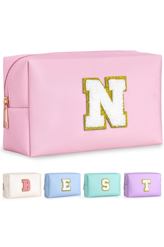 Makeup Organizer - Initial Makeup Bag, Desk Organizer Small Cosmetic Bag Desktop Cosmetic Organiser (Pink N)