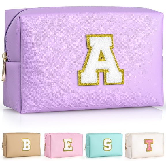 YOOLIFE Mom Gifts for Mom, Personalized Initial Makeup Bag Cosmetic Bags for Women Cute Purple Makeup Pouch Birthday Gifts for Mom Mothers Gifts (Purple A)