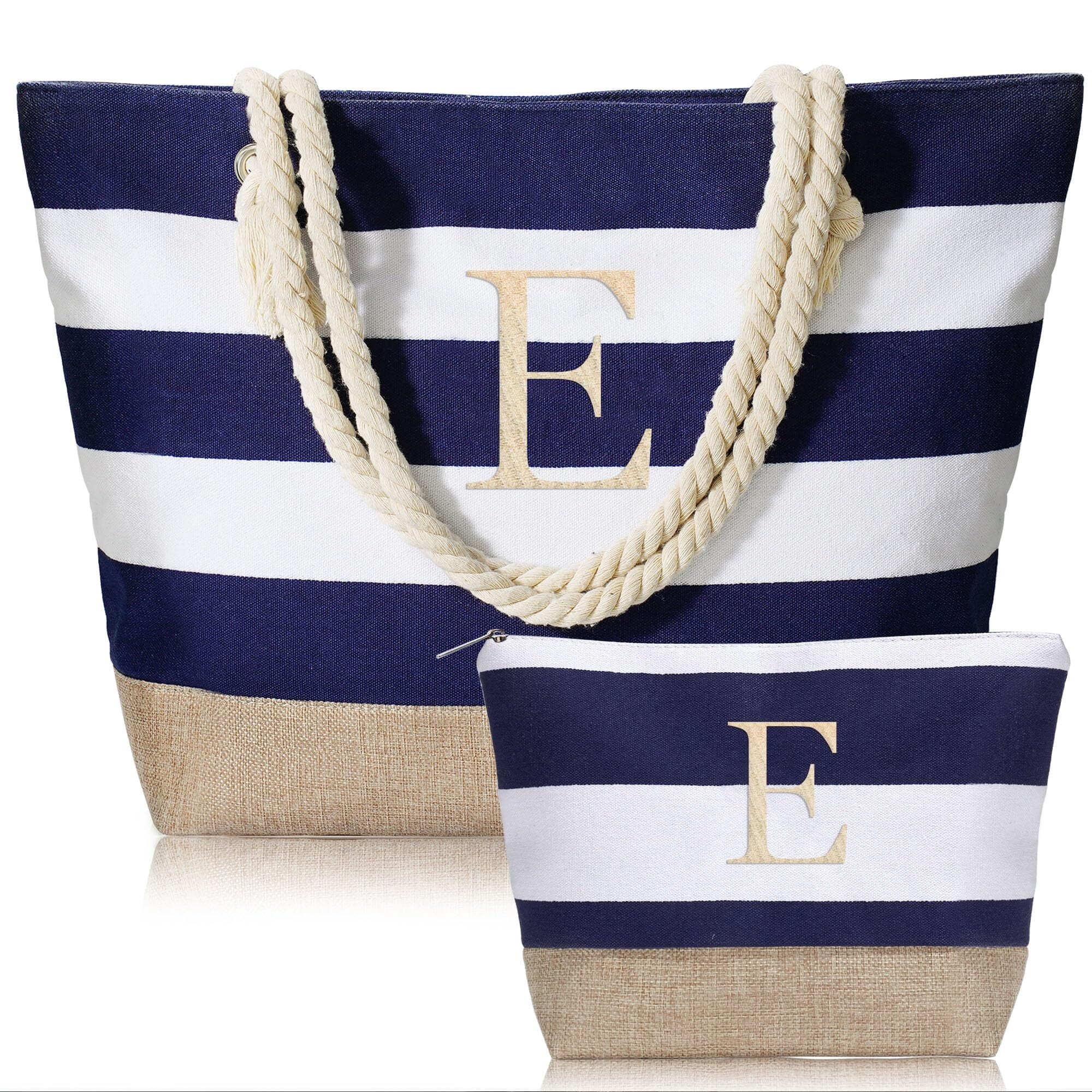 YOOLIFE Monogram Initial Canvas Waterproof Beach Tote Bag Zipper Personalized Gifts for Women Her Travel Beach Essential Walmart Business Supplies
