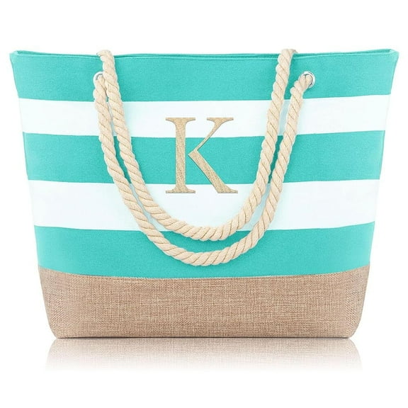 Yoolife Monogram Initial Canvas Waterproof Beach Tote Bag Zipper Personalized Travel Graduation Gifts for Women