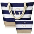 thumbnail image 1 of YOOLIFE Monogram Initial Canvas Waterproof Beach Tote Bag Zipper Personalized Gifts for Women Her, Travel Beach Essential, 1 of 8