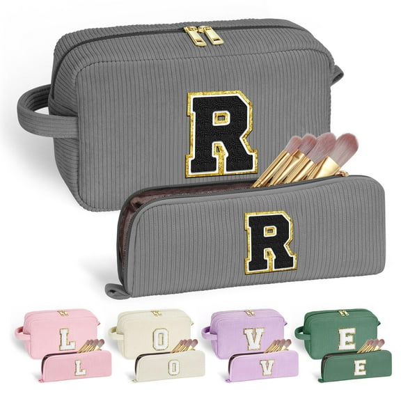 YOOLIFE Monogram Make Up Bag Birthday Gift for Women Girls Gray