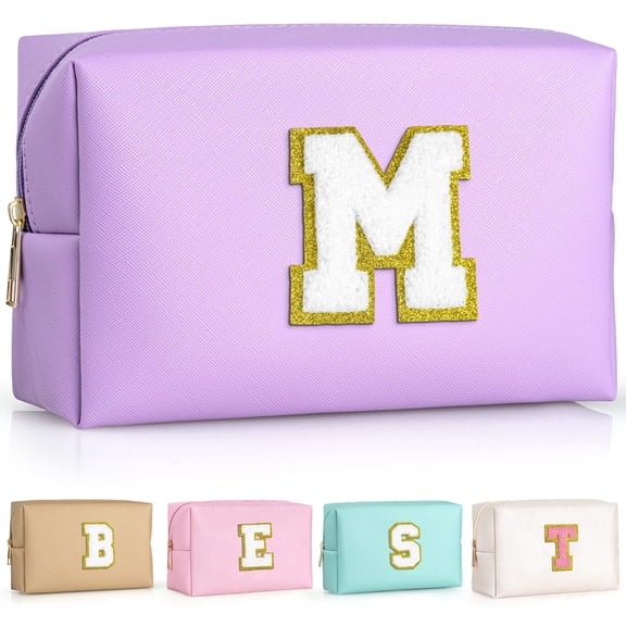 YOOLIFE Monogrammed Gifts for Women, Preppy Makeup Bag Small Cosmetic Bag Travel Toiletry Bags, Personalized Birthday Gift for Girl, Wedding Bridal Shower Gifts for Bridesmaids (Purple m)