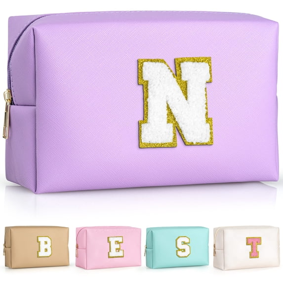 YOOLIFE Preppy Stuff Cute Makeup Bag Small Cosmetic Bag Travel Toiletry Bag, Personalized Birthday Wedding Gifts for Mom Teacher Friends Bridesmaids, Preppy Travel Stuff for Girls (Purple N)