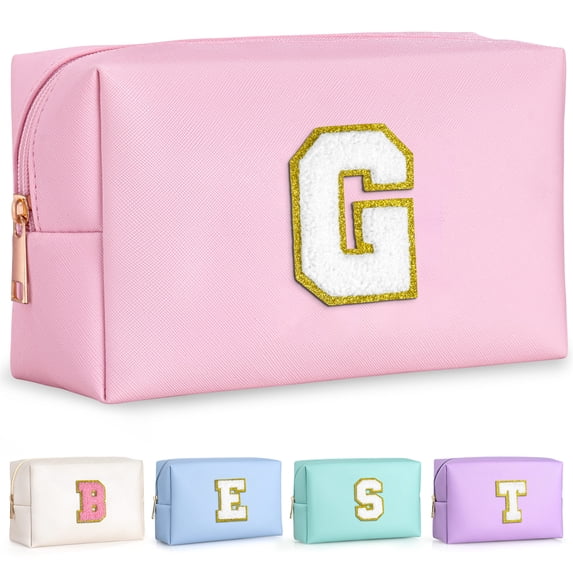 YOOLIFE Sister Gifts from Sisters - Travel Makeup Bag, Personalized Initial Toiletry Bag | Cute Makeup Pouch PU Leather Waterproof Cosmetic Bag (Pink G)
