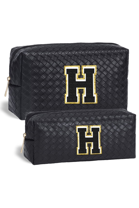 Small Cosmetic Bags for Women, White Initial Makeup Bag Travel Makeup Bag Travel PU Leather Waterproof Toiletry Bag Gifts for Women Girls