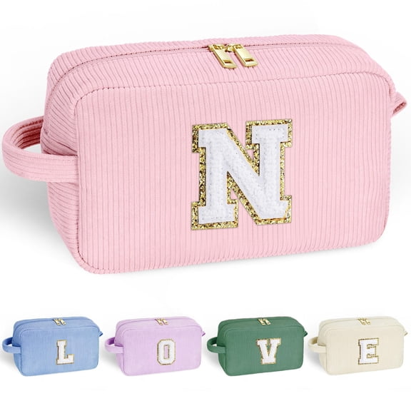 YOOLIFE Small Pink Travel Makeup Bag - Birthday Gifts for Women Girls Initial Cosmetic Bag Makeup Brush Bag Large Makeup Bag Makeup Pouch Cute Makeup Bag Personalized Cute Friend Gifts for Women n