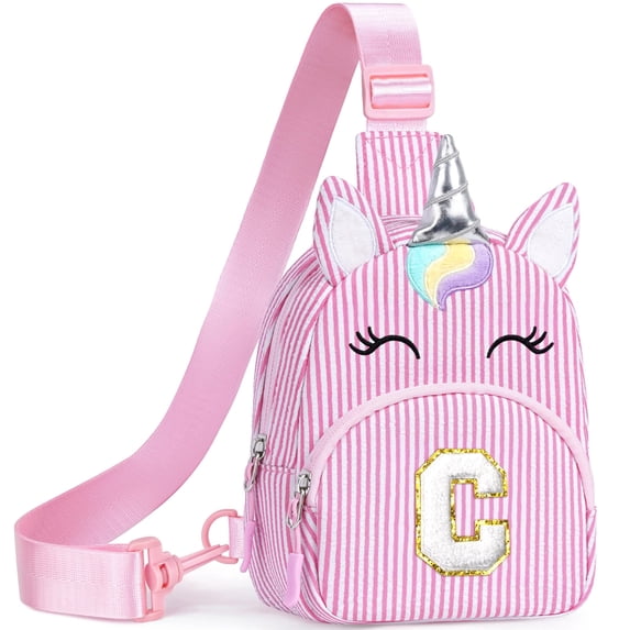 Yoolife Unicorn Initial Crossbody Bags for Women, Travel Sling Gift Bag for Her, Backpack, Birthday Gifts for Women, Travel Essentials, Pink, C