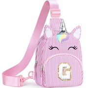 Unicorn Initial Crossbody Bags for Girls Women, Sling Gift Bag for Kids, Backpack, Birthday Gifts for Girls, Travel Essentials, Pink, G