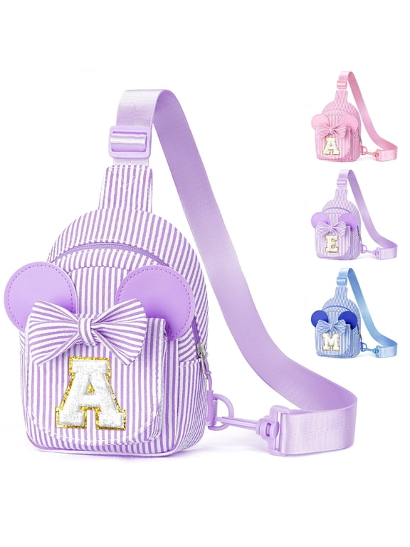 Initial Crossbody Bags for Girls Women, Travel Sling Gift Bag for Kids, Cute Backpack, Birthday Gifts for Girls, Travel Essentials, Purple, A