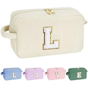 Yoolife Initial Travel Makeup Bags Set for Women Girl, Small Toiletry Cosmetic Bag, Makeup Organizer, Birthday Gifts for Women, Travel Pouch, White, L