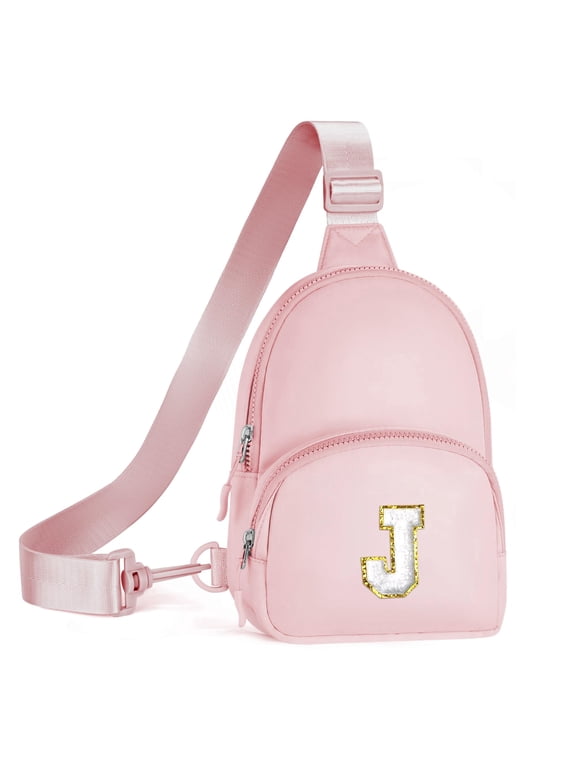 Initial Sling Gift Bag for Women, Travel Crossbody Bags for Her, Cute Backpack, Birthday Gifts for Women, Travel Essentials, Pink, J